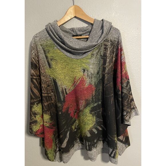 Inoah Women Sweater Large Colorful City Dog Walking All Over Print Stretch Artsy - Picture 1 of 10